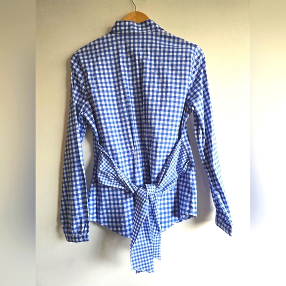 J. McLaughlin, Blue Gingham Woman's Shirt, Blue/White, Size Medium - Picture 3 of 9